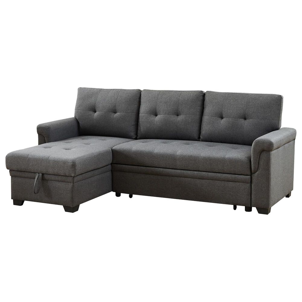 Lilola Home 84-Inch Reversible Sleeper Sectional Sofa with Storage Chaise in Dark Gray, , large