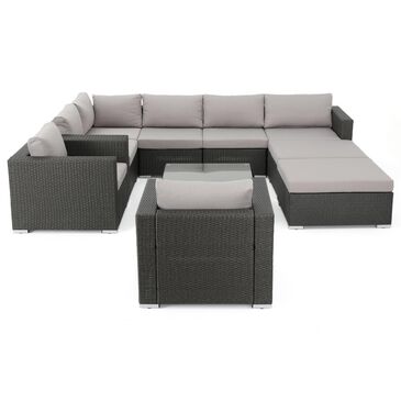 Noble House Rosen 10-Piece Patio Sectional Sofa Set with Light Gray Cushion in Gray, , large