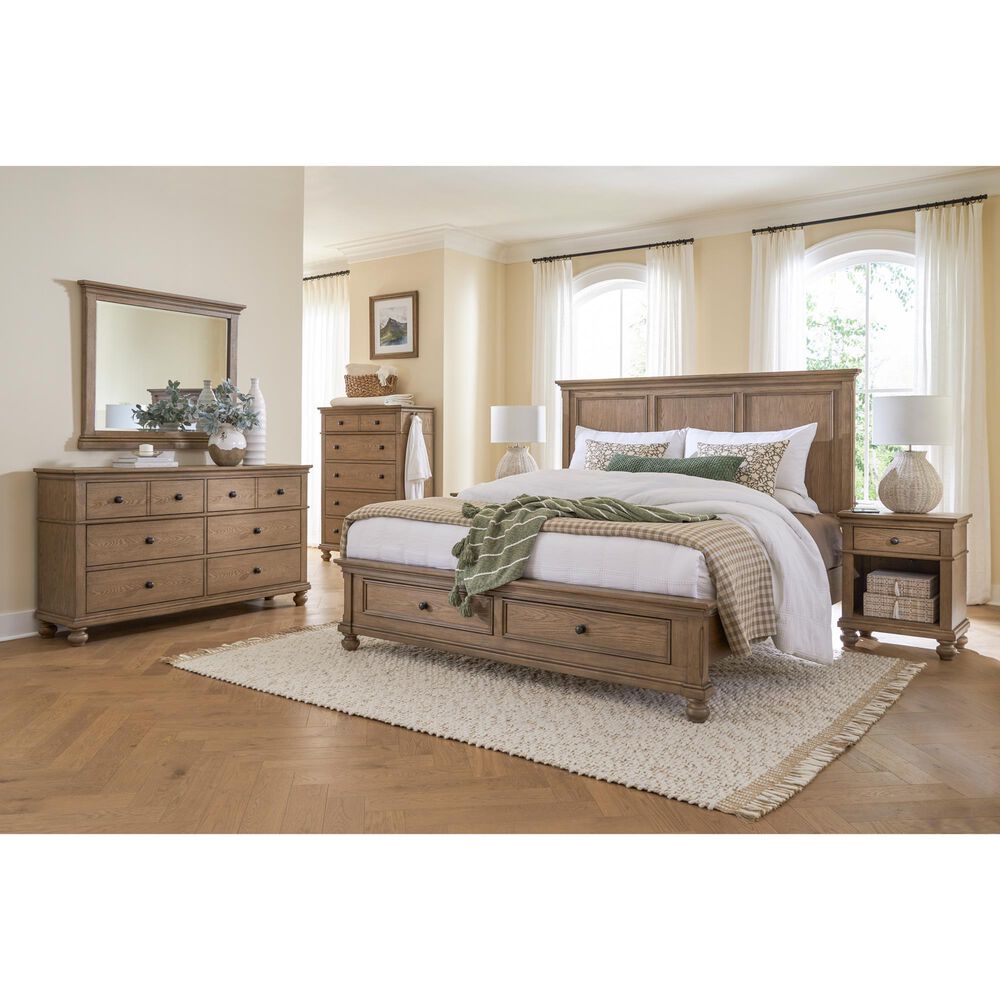 Riva Ridge Oxford California King Panel Storage Bed in Tan with USB Ports, , large