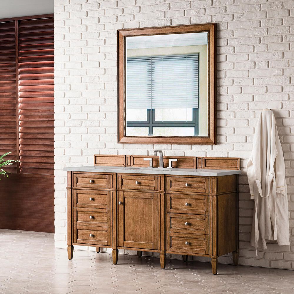 James Martin Vanities Brittany 60" Single Bathroom Vanity in Saddle Brown with 3 cm Eternal Jasmine Pearl Silestone Top, Rectangular Sink and FreePower Wireless Charger, , large