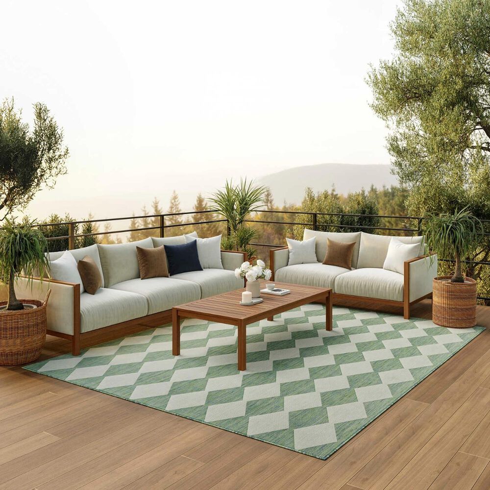 Nourison Positano Geometric Blue and Green 8&#39; x 10&#39; Indoor/Outdoor Area Rug, , large