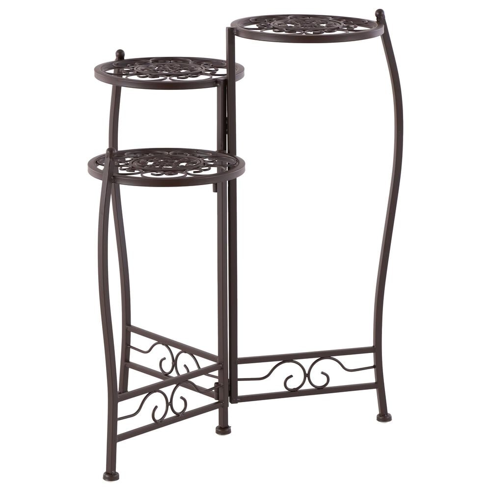 Maple and Jade 3-Tier Indoor/Outdoor Plant Stand with Scroll Details in Brown, , large