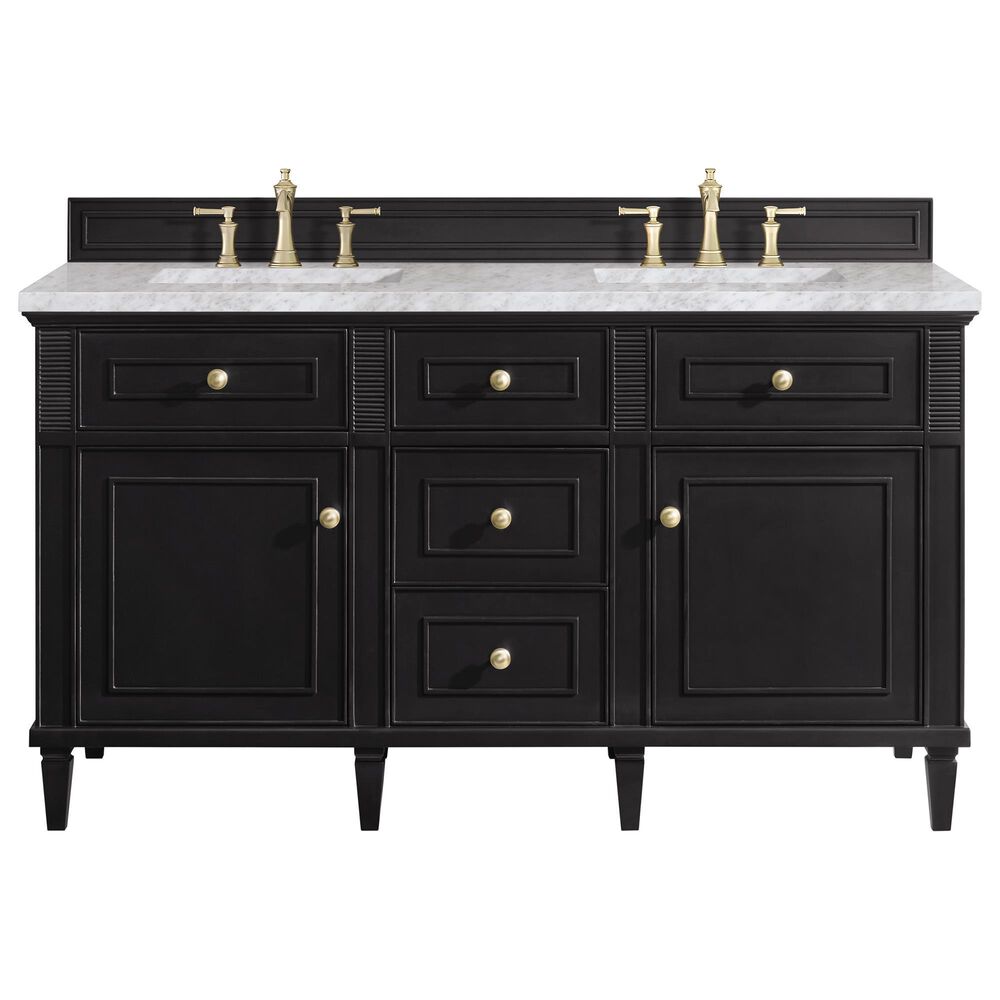 James Martin Vanities Lorelai 60&quot; Double Vanity in Black Onyx with 3 cm Carrara White Marble Top, , large