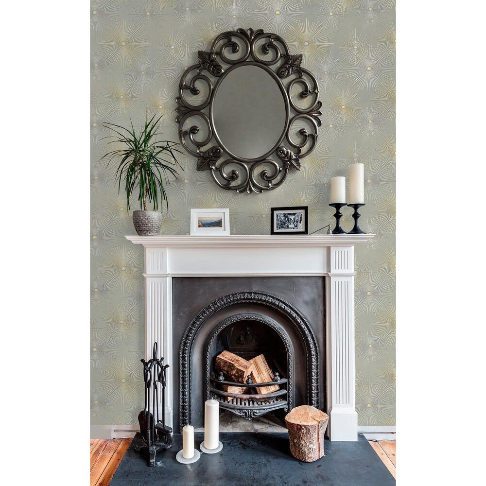 NextWall Starburst Geo 216&quot; x 20.5&quot; Peel and Stick Wallpaper in Silversmoke and Metallic Gold, , large