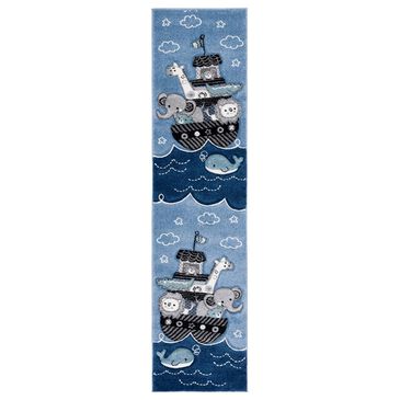 Safavieh Carousel Animals 2" x 8" Blue and Grey Kids Runner, , large