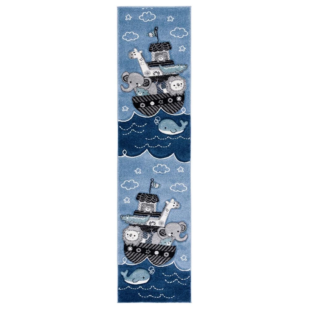 Safavieh Carousel Animals 2" x 8" Blue and Grey Kids Runner, , large