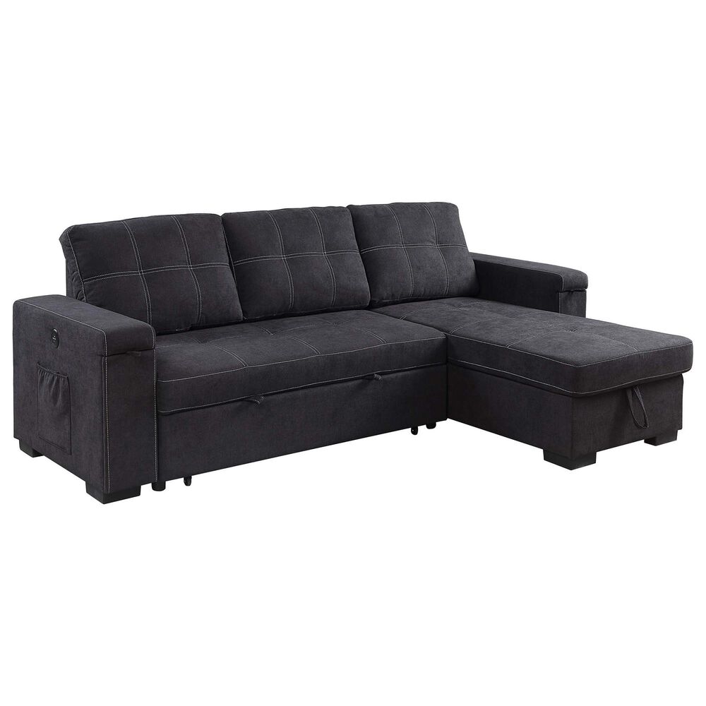 HOMLUX 95"W Reversible Sleeper Sectional Sofa with Storage Chaise, Cup Holders, USB, in Black, , large