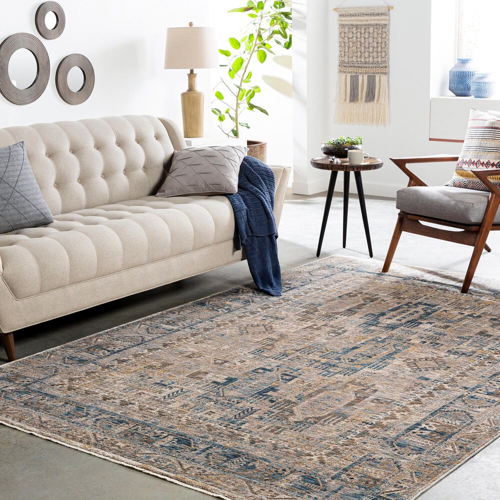 Surya Mirabel MBE-2302 5&#39; x 7&#39;5&quot; Navy, Denim, Cream, Brown, Saffron, Taupe and Gray Area Rug, , large