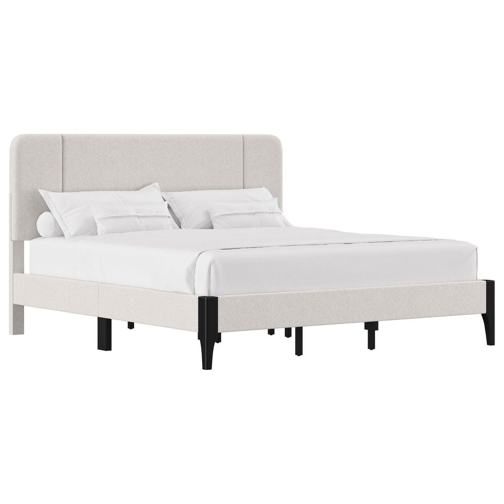 Richlands Furniture Springlee King Platform Bed with Oatmeal Upholstery in Black, , large