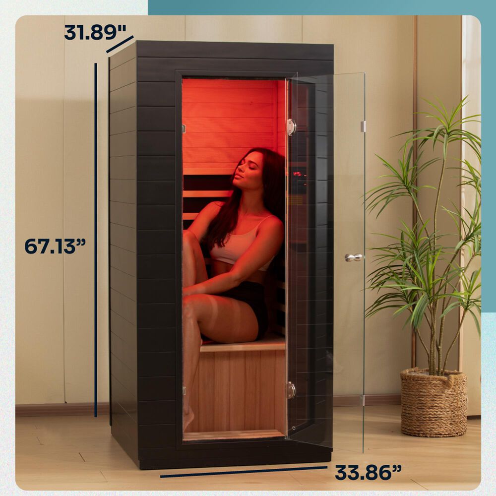 EZlife 1-Person Low EMF Infrared Solo Sauna with Red Light in Charcoal Gray, , large