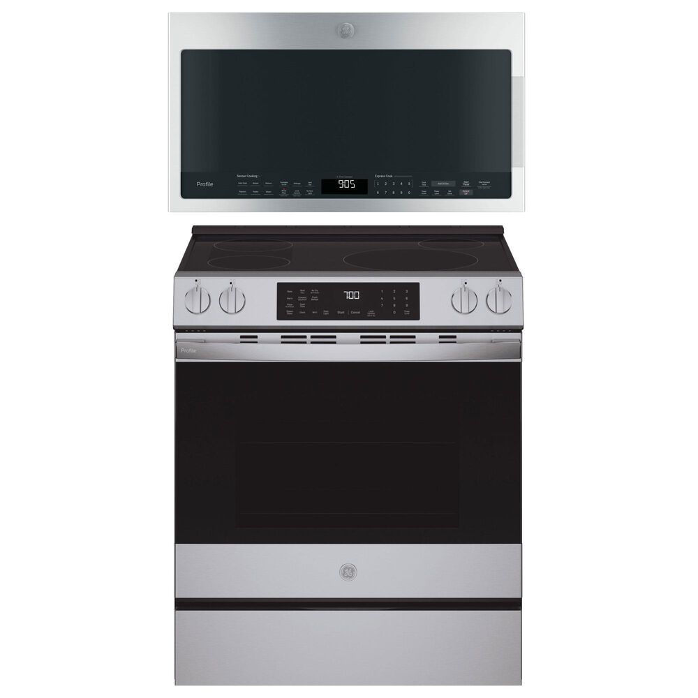 GE Profile 2-Piece Kitchen Package with 30" Smart Slide-In Electric Range and Over-the-Range Sensor Microwave Oven in Stainless Steel, , large