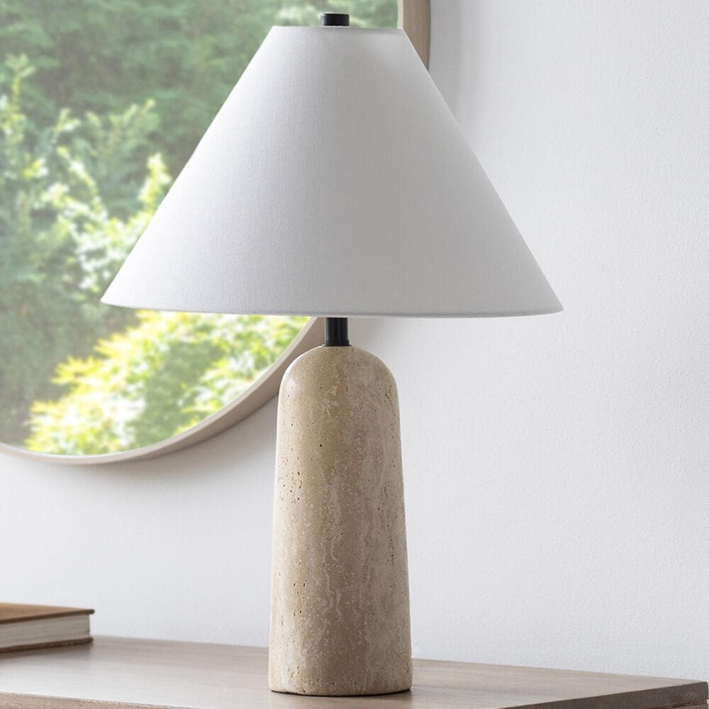 37B Agate Rounded Table Lamp in Natural Travertine, , large