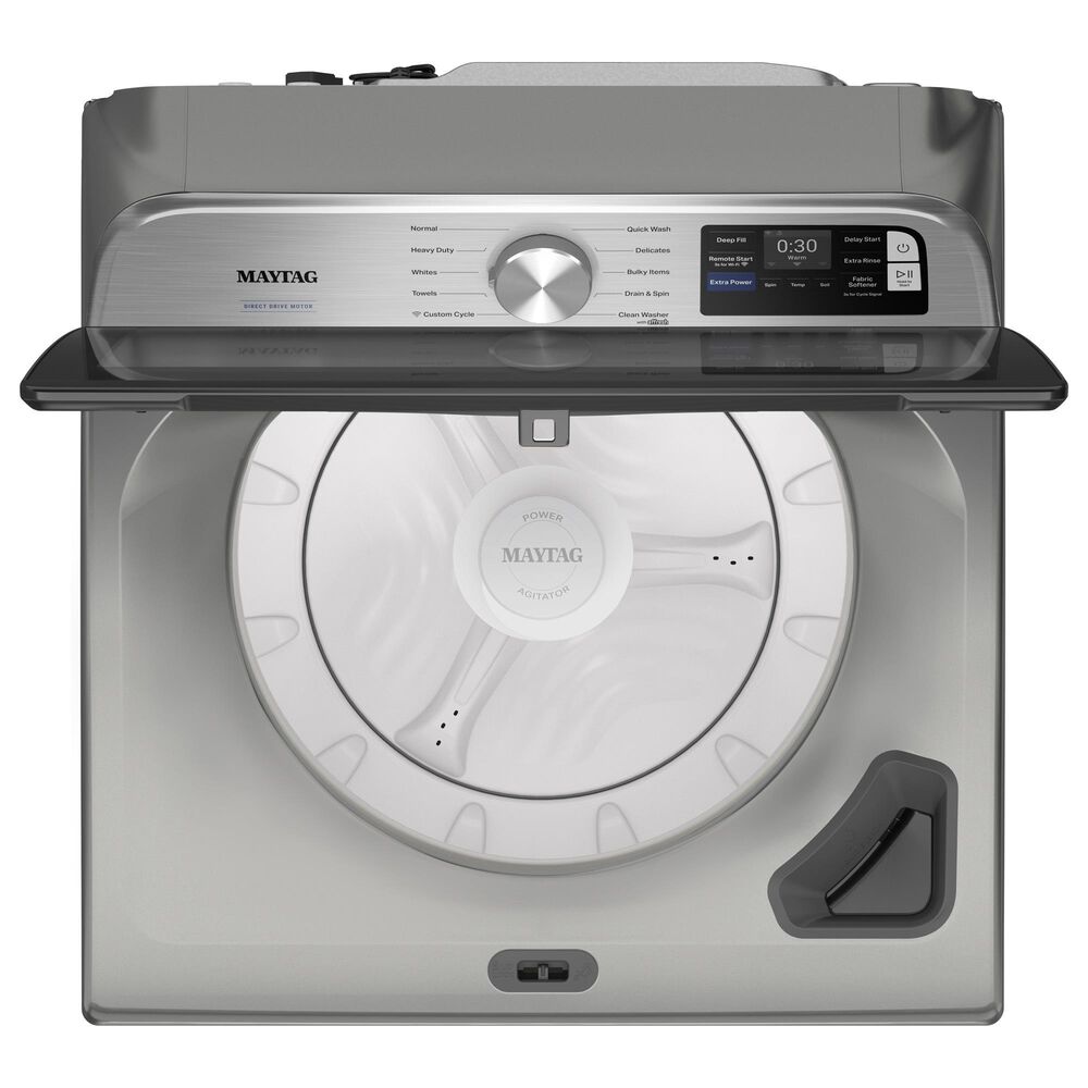 Maytag 5.2 Cu. Ft. Smart Top Load Washer and 7.4 Cu. Ft. Smart Gas Top Load Dryer Laundry Pair in Classic Silver, , large