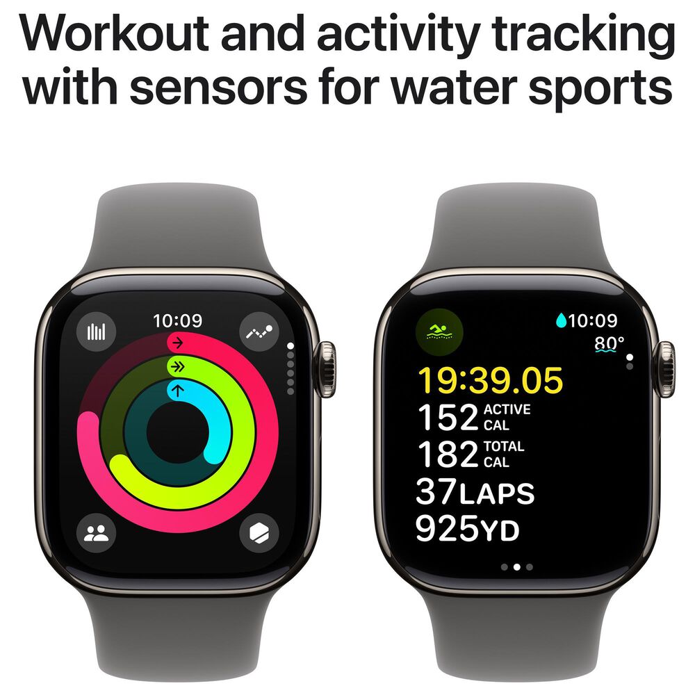 Apple Watch Series 10 GPS + Cellular 42mm Natural Titanium Case with Stone Gray Sport Band - S/M, , large