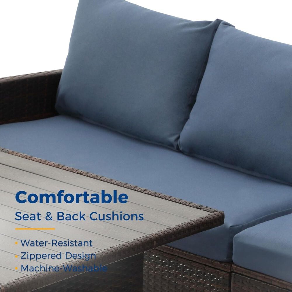 Hearth and Haven 7-Piece Outdoor Dining Set with Blue Cushion in Brown, , large