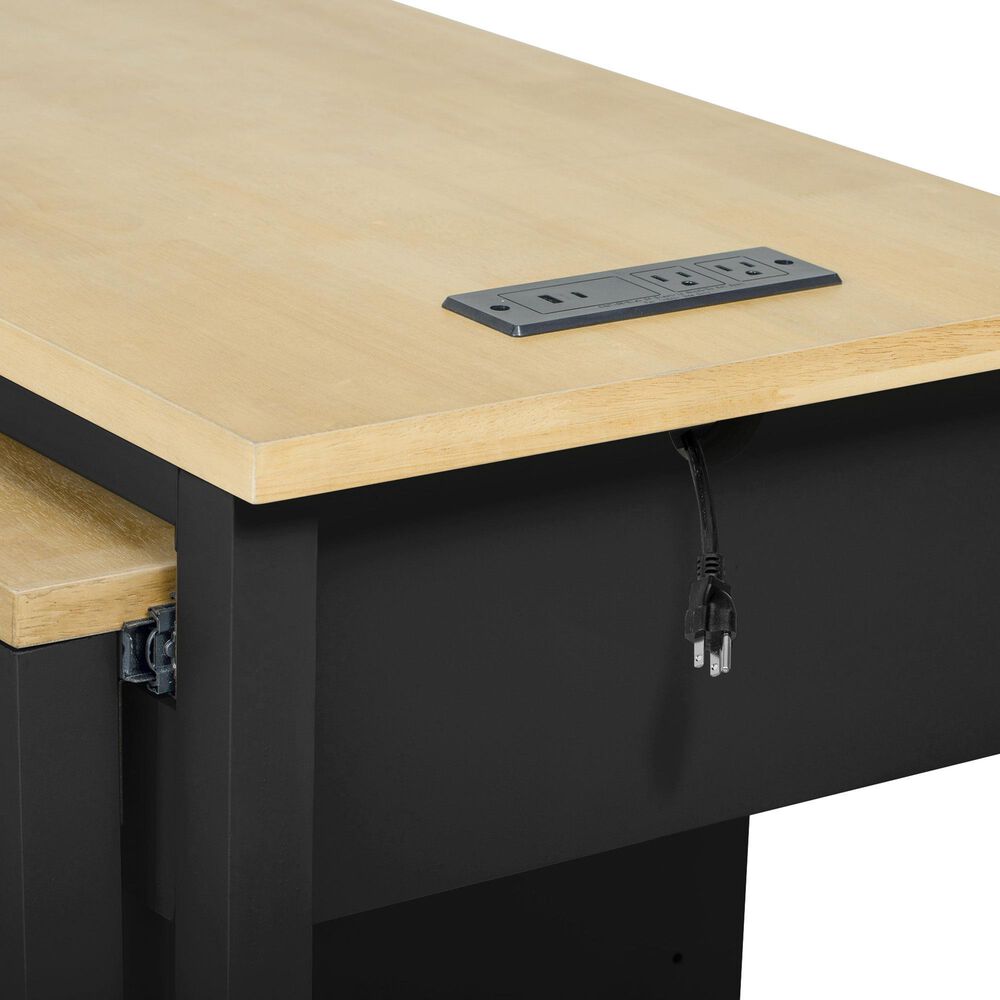 HOMLUX 47" Kitchen Island with Extendable Dining Table in Black and Natural, , large