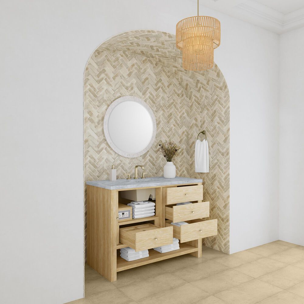 James Martin Vanities Marigot Single 48&quot; Single Vanity in Sun-washed Oak with 3 cm Carrara White Marble Top, , large