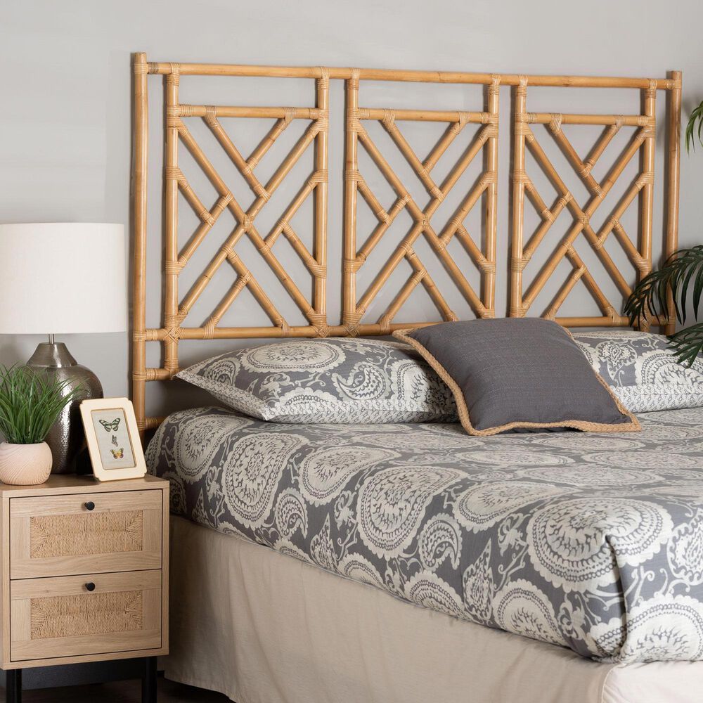 Baxton Studio Karavo King Standalone Headboard in Natural Rattan, , large