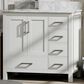 Lexora Home Jacques 36" Left Offset Single Bathroom Vanity in White with 2 cm White Carrara Marble Top and Rectangular Sink, , large