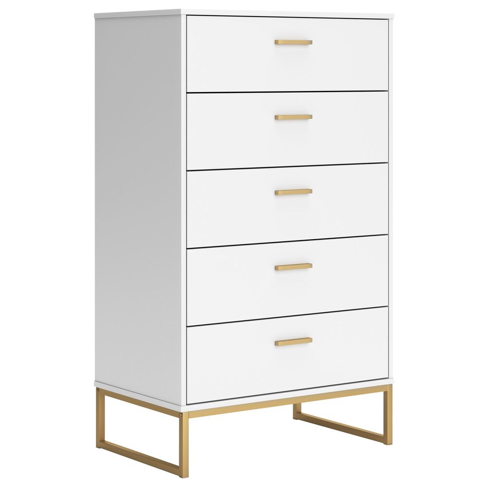 Ashley Socalle 5-Drawer Chest in Matte White and Gold, , large