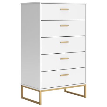 Ashley Socalle 5-Drawer Chest in Matte White and Gold, , large