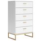 Ashley Socalle 5-Drawer Chest in Matte White and Gold, , large