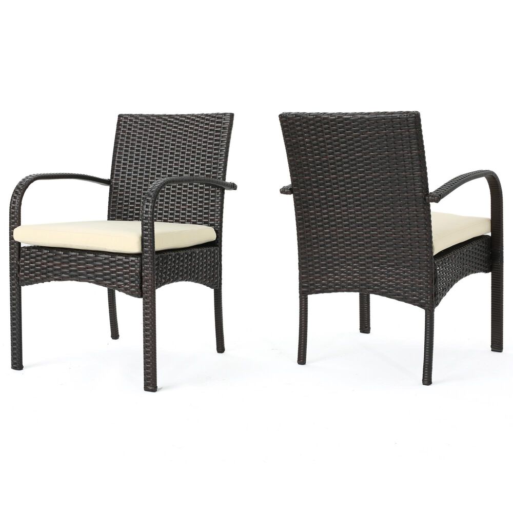 Hearth and Haven Cordoba Outdoor Dining Chair with Beige Cushions in Brown (Set of 2), , large