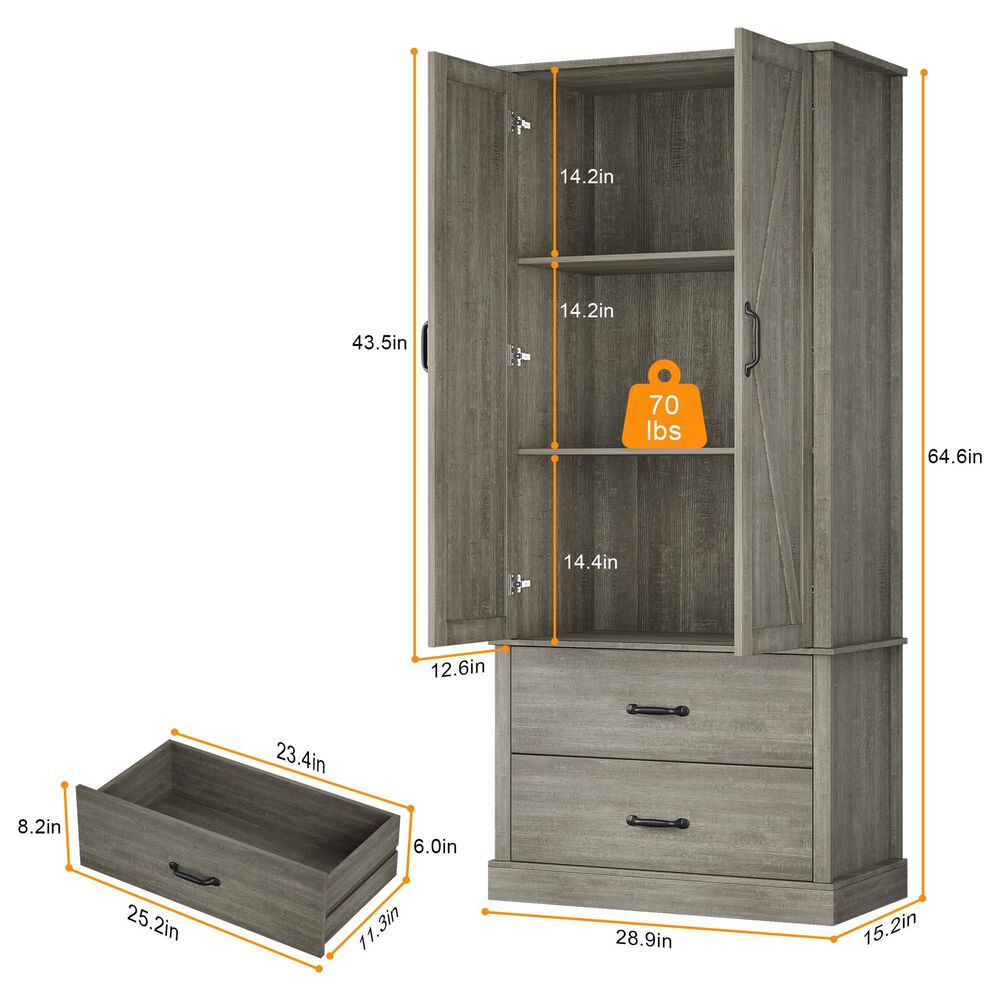 GARVEE 65" Kitchen Pantry Cabinet in Gray, , large