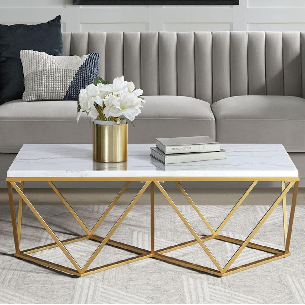 Mayberry Hill Riko Coffee Table in Gold and White, , large