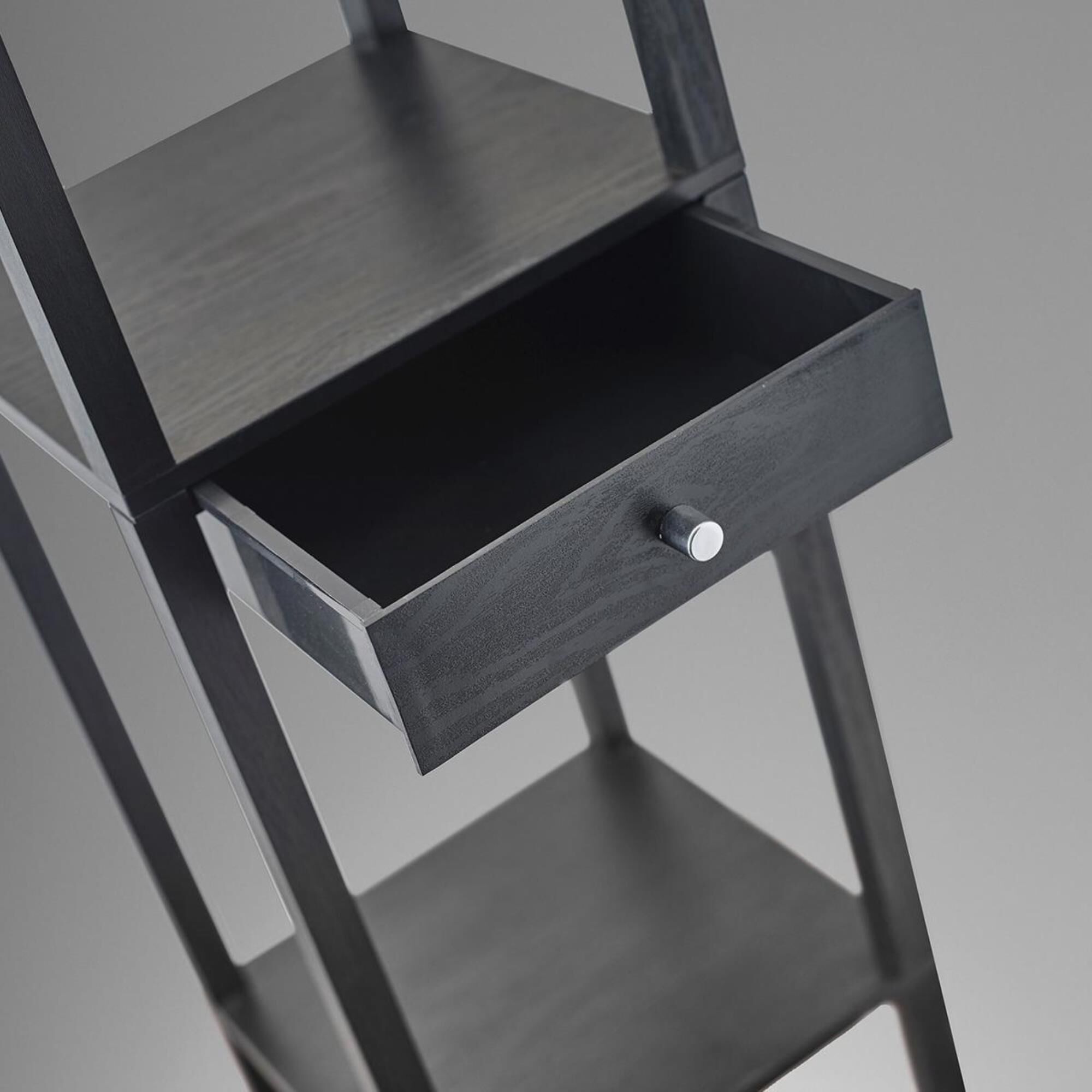 Floor lamp with store shelves and drawer