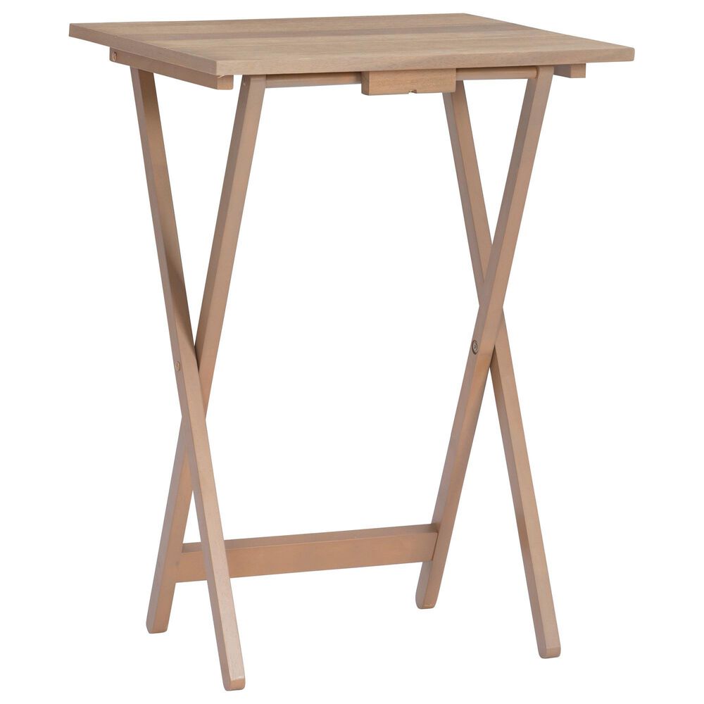 Linon Home Decor Acacia Folding TV Tray Table Set with Stand in Natural (Set of 4), , large