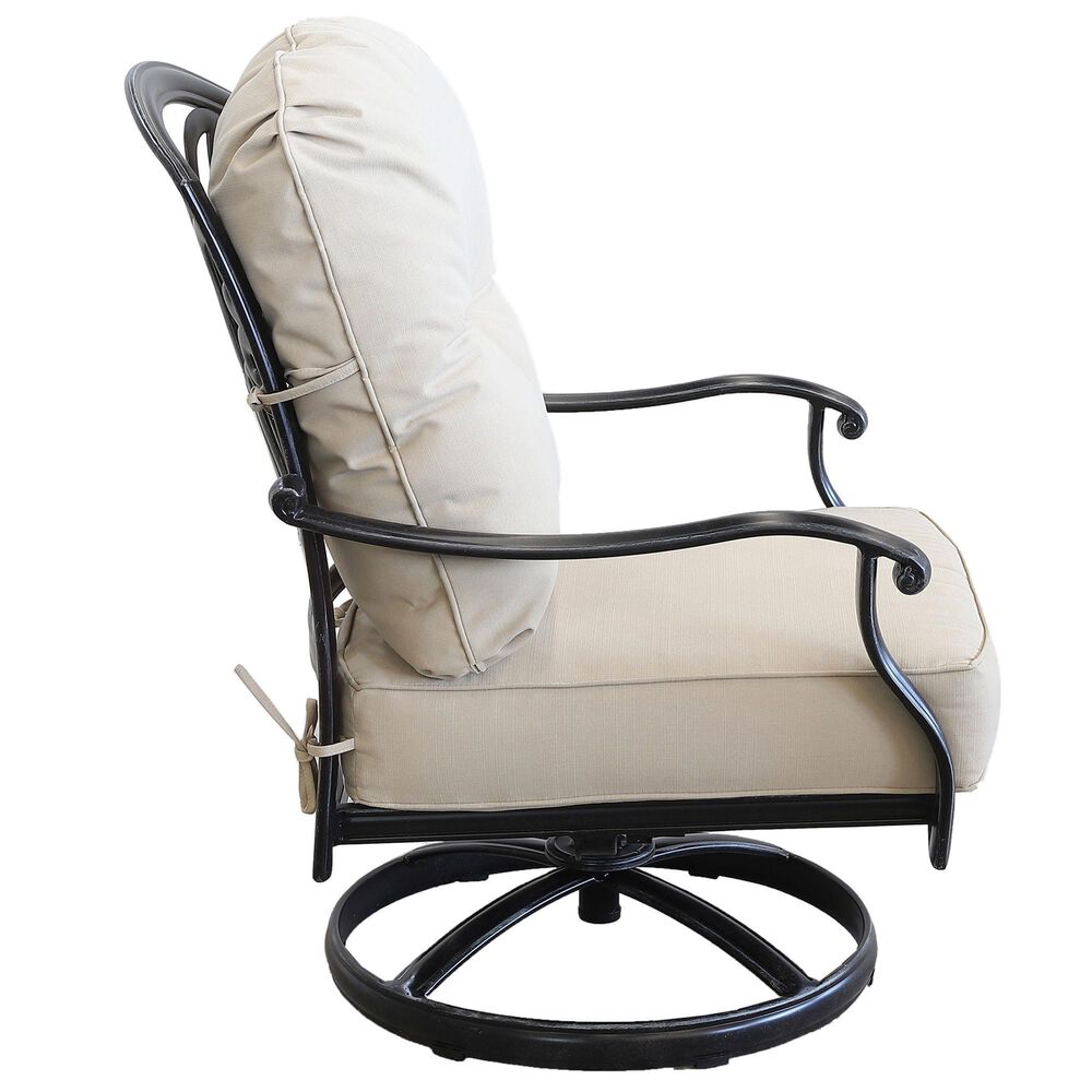 GatherCraft Geneva Patio Club Swivel Rocker with Cushion in Linen Beige, , large