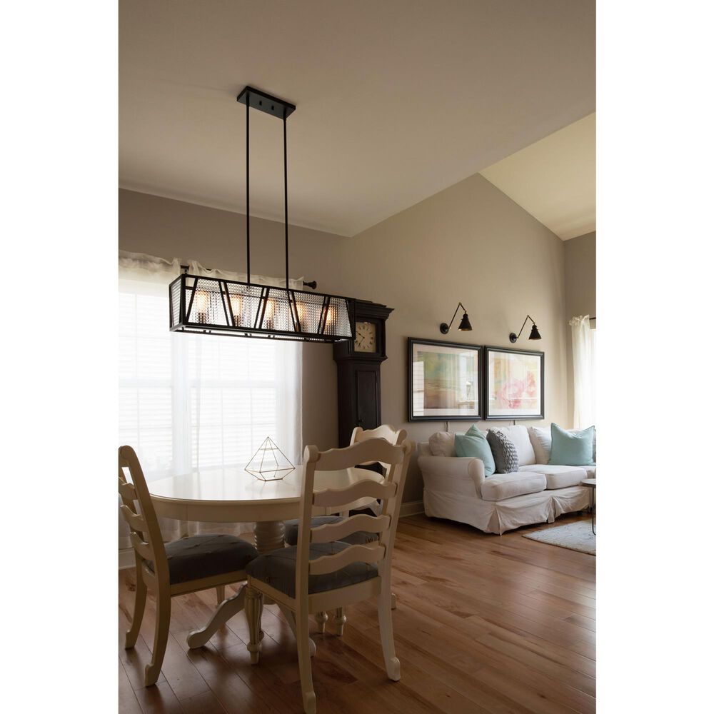 Vaxcel Oslo 5-Light Linear Chandelier in Black and Natural Brass, , large