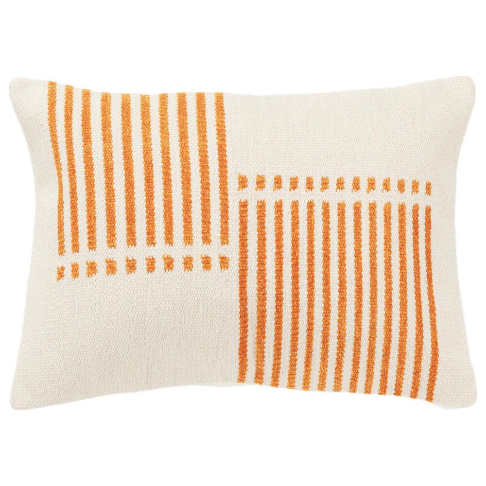 Rizzy Home 14" x 20" Striped Down Filled Lumbar Pillow in Natural and Orange, , large