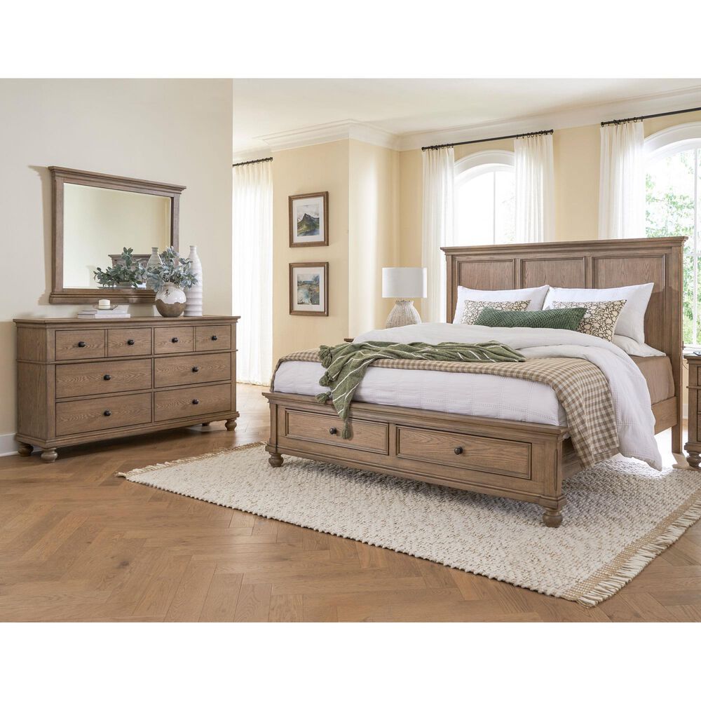 Riva Ridge Oxford 3-Piece Queen Panel Storage Bedroom Set in Tan with USB Ports, , large