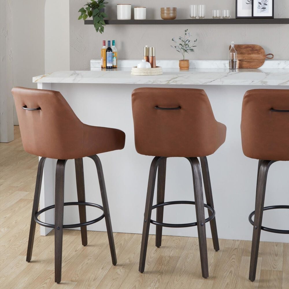 LumiSource Hannah Swivel Bar Stool with Camel Faux Leather Upholstery in Walnut and Black (Set of 2), , large