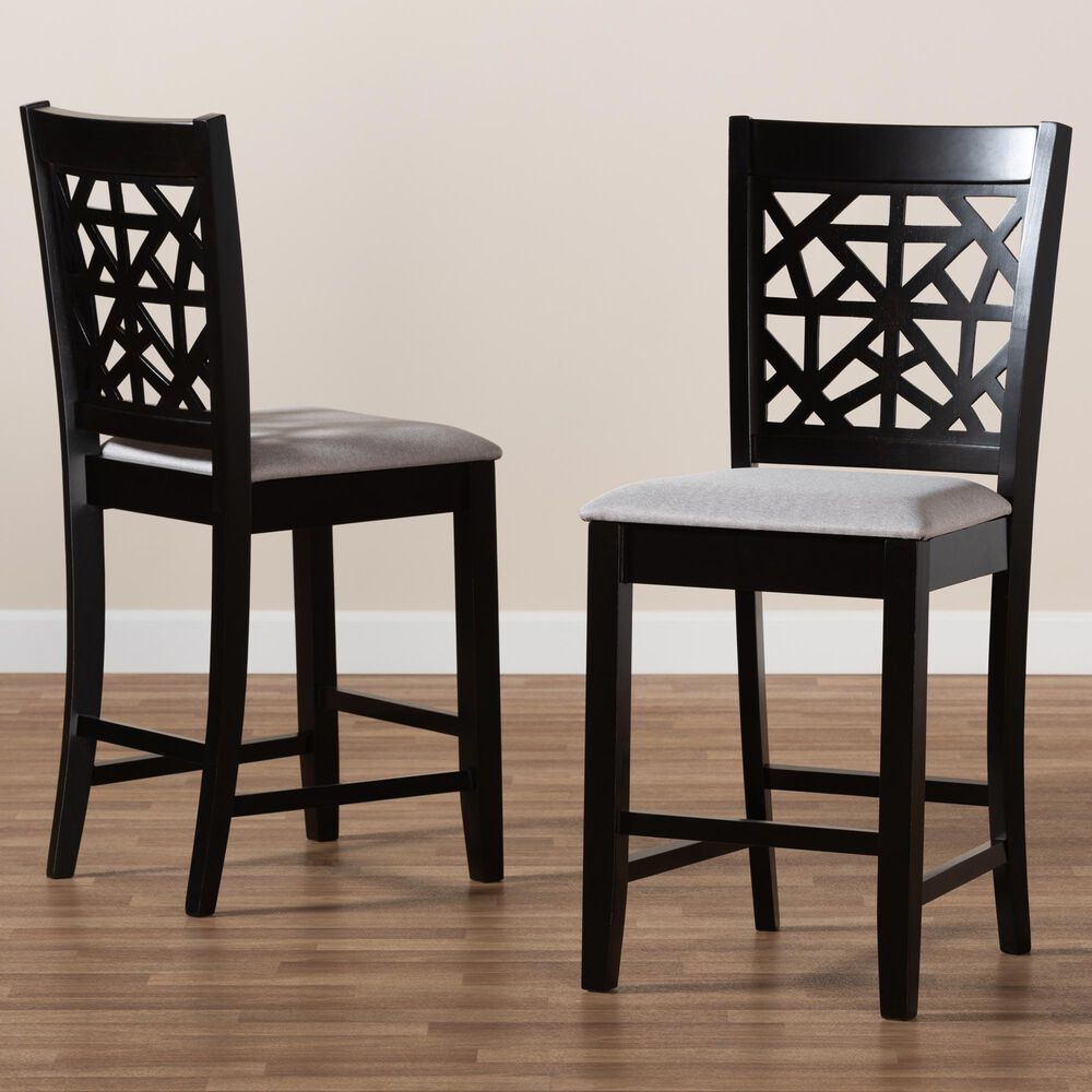 Baxton Studio Devon Counter Height Pub Chair with Grey Cushion in Espresso Brown (Set of 2), , large