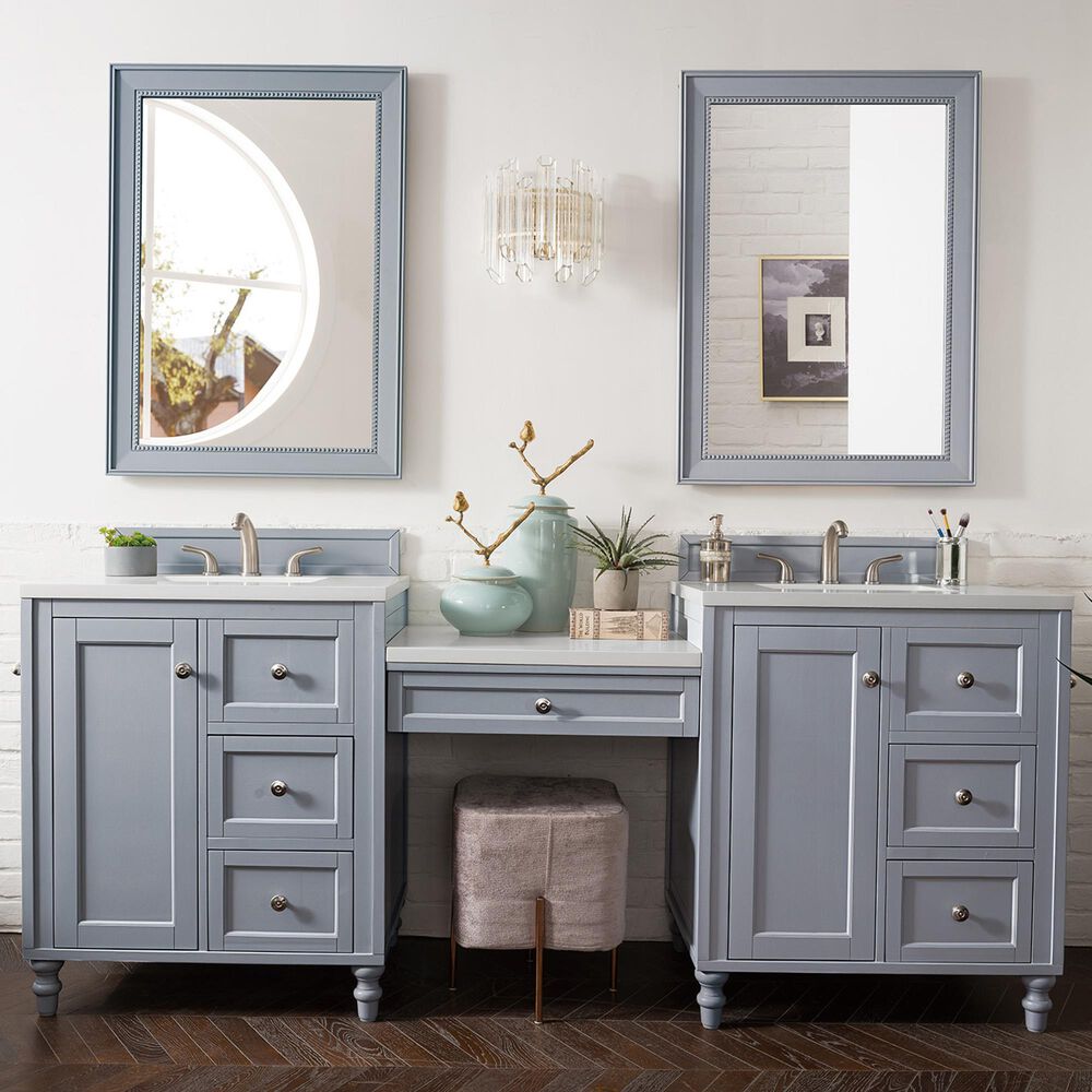 James Martin Copper Cove Encore 86" Double Vanity in Silver Gray with 3 cm Classic White Quartz Top, , large