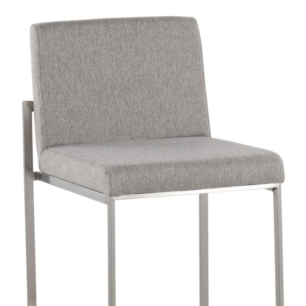Lumisource Fuji High Back Barstool with Grey Fabric in Stainless Steel &#40;Set of 2&#41;, , large