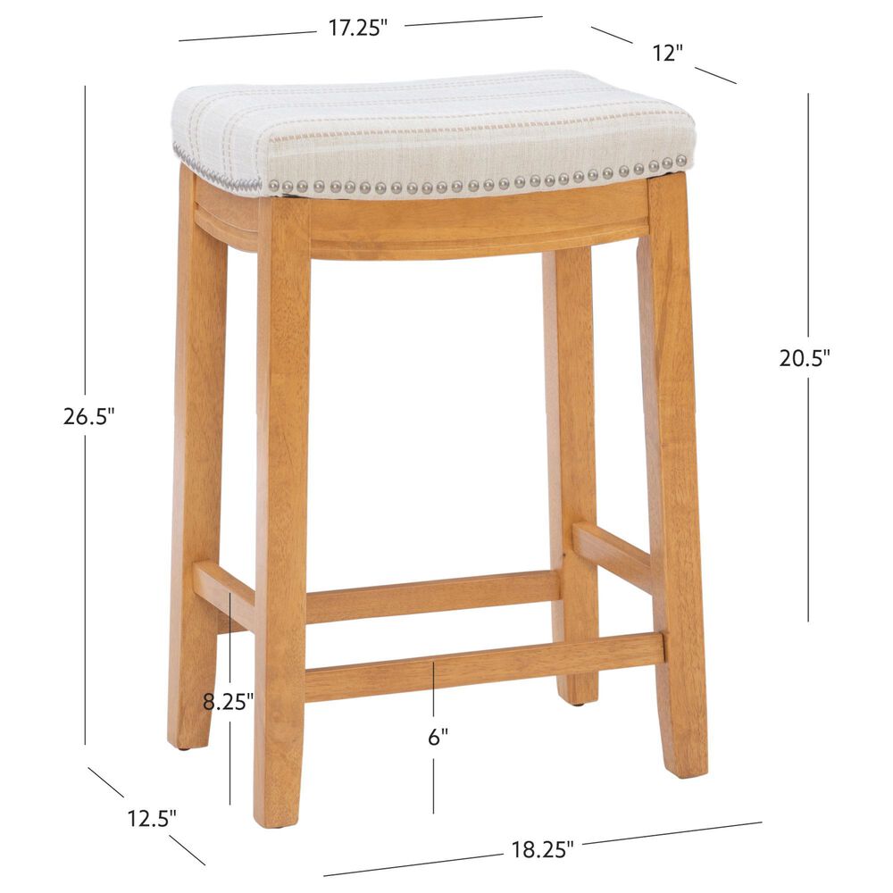 Linon Home Decor Claridge Counter Stool with Striped Beige Cushion in Rustic Brown, , large
