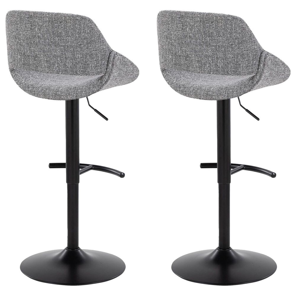 LumiSource Fabrico Swivel Adjustable Bar Stool with Grey Noise Fabric Upholstery and Rounded T Footrest in Black (Set of 2), , large