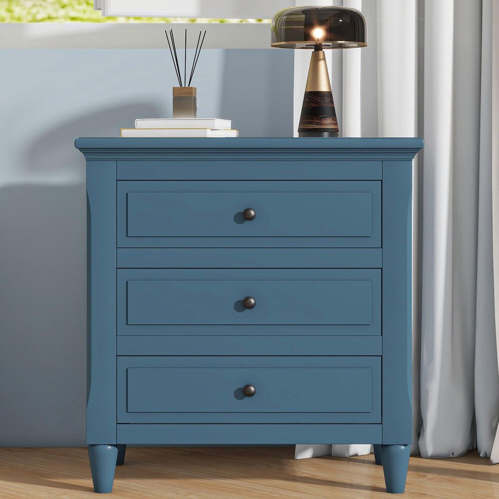 Hearth and Haven 3-Drawer Nightstand with Smooth Gliding Rails in Blue, , large