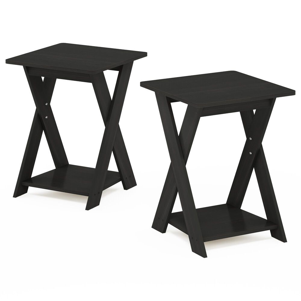 HOMLUX 2-Tier Modern Simplistic Criss-Crossed End Table in Espresso (Set of 2), , large