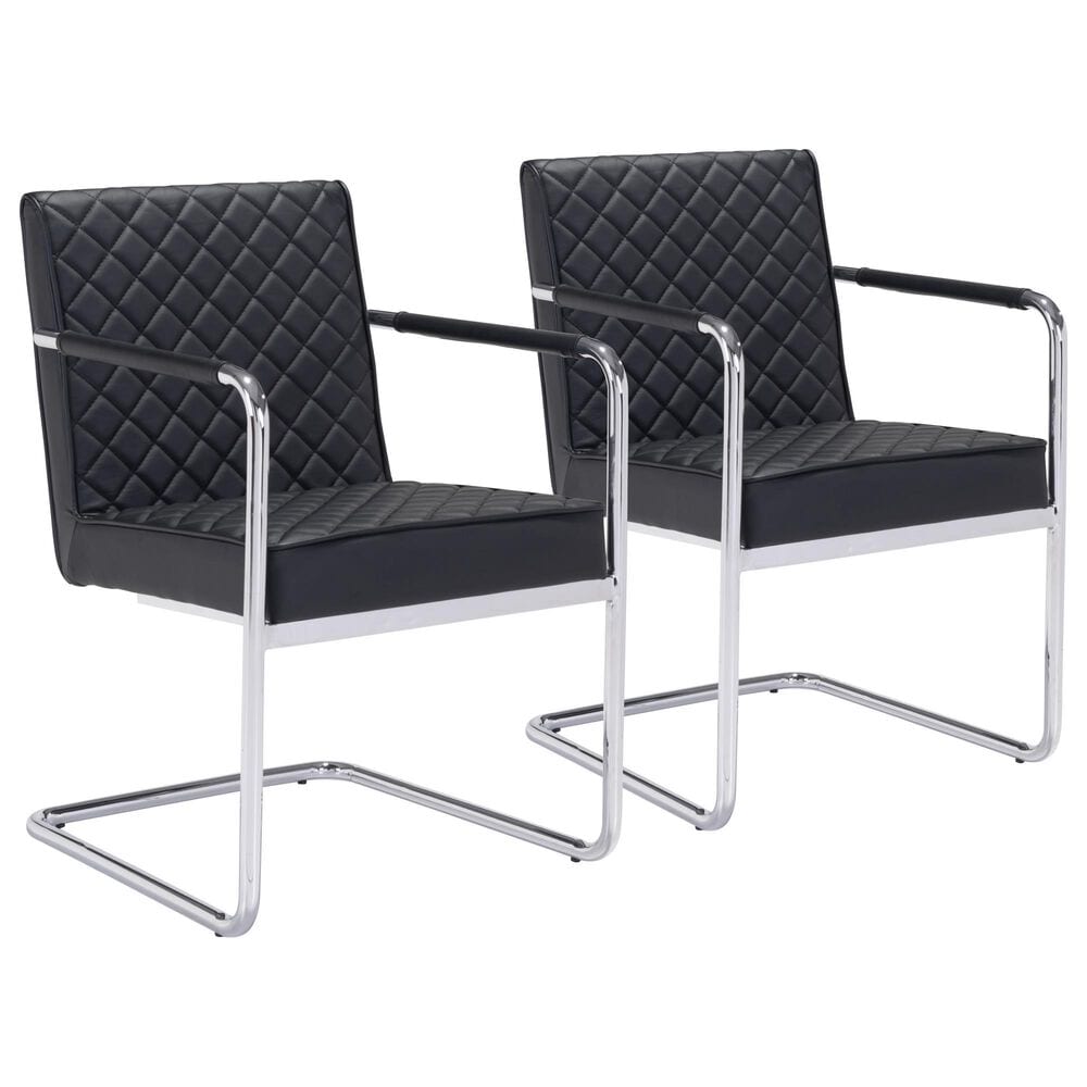 Zuo Modern Quilt Dining Arm Chair in Black/Silver (Set of 2), , large