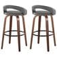 LumiSource Grotto Swivel Bar Stool with Grey Faux Leather Upholstery in Walnut Wood and Black (Set of 2), , large