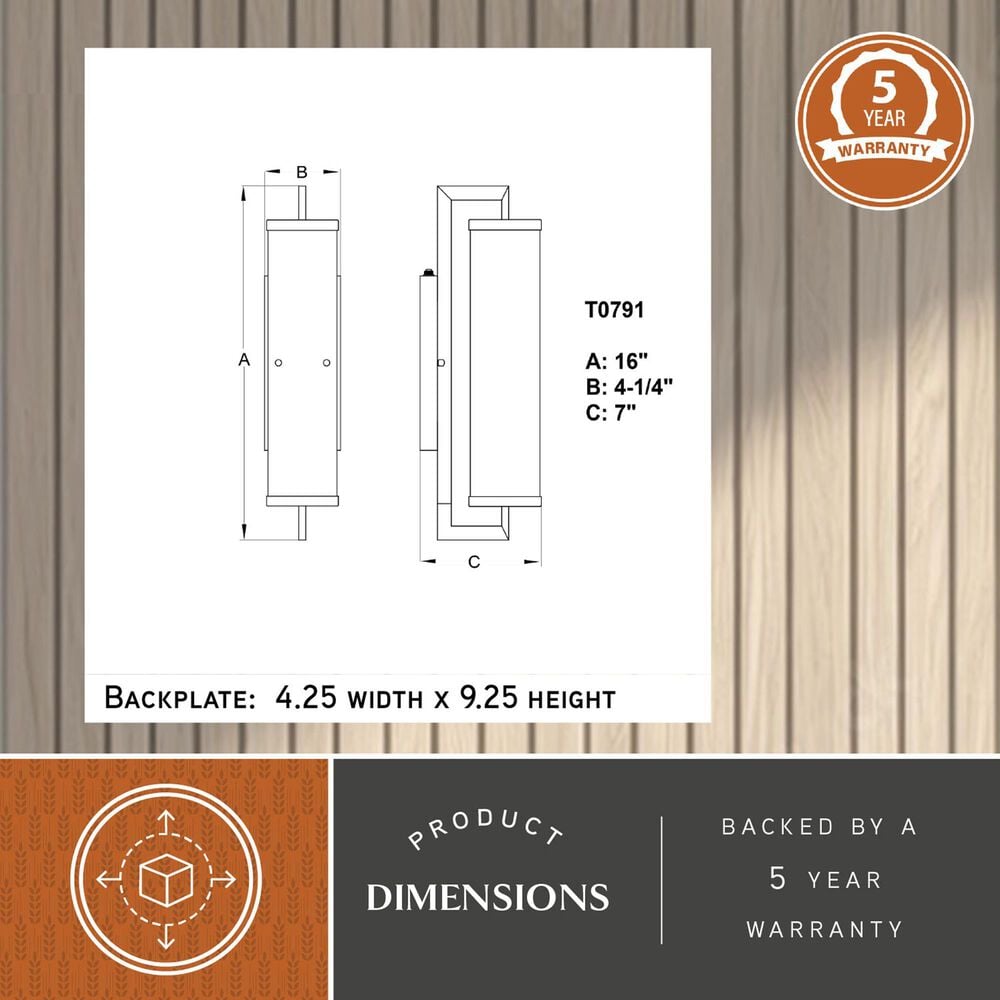 Vaxcel Morgan Park 16" 1-Light Dusk-to-Dawn Sensor Outdoor Wall Sconce in Warm Brass, , large