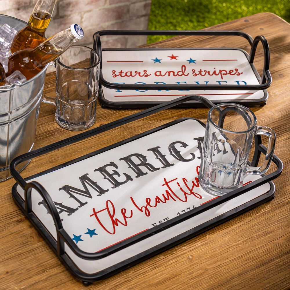 The Gerson Company Assorted Americana Trays in Black, Red, Blue and White &#40;Set of 2&#41;, , large