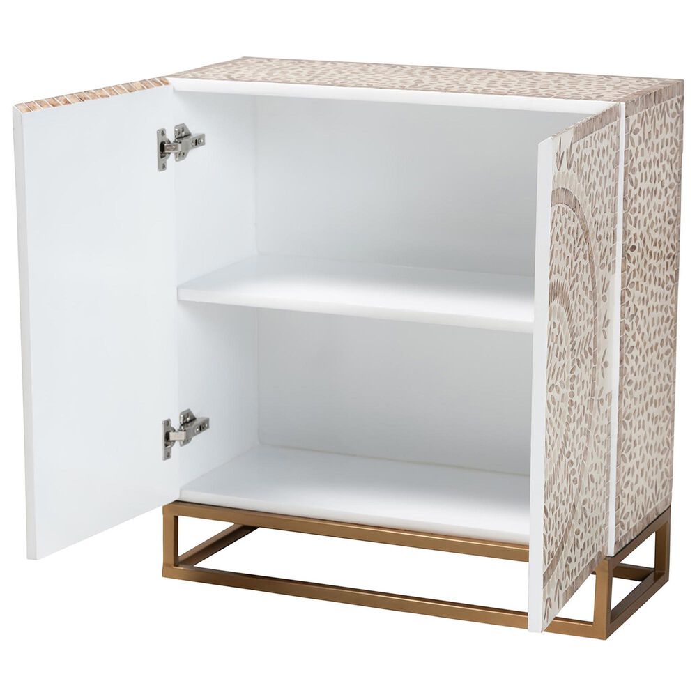 Baxton Studio Ercilia Storage Cabinet in White, Rustic Brown and Gold, , large