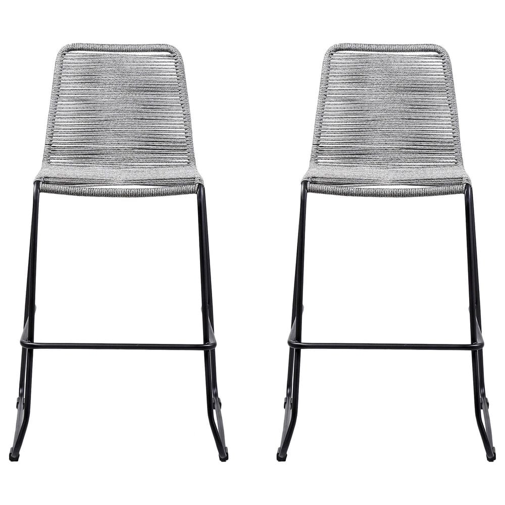 Armen Living Shasta Patio Bar Stool with Gray Rope Seat in Black &#40;Set of 2&#41;, , large