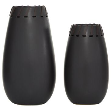 Maple and Jade Modern Vase with Leather Wrap Accent in Black (Set of 2), , large